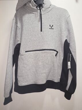 Messi Men's Gray & Black Zip-Up Hoodie Sweater
